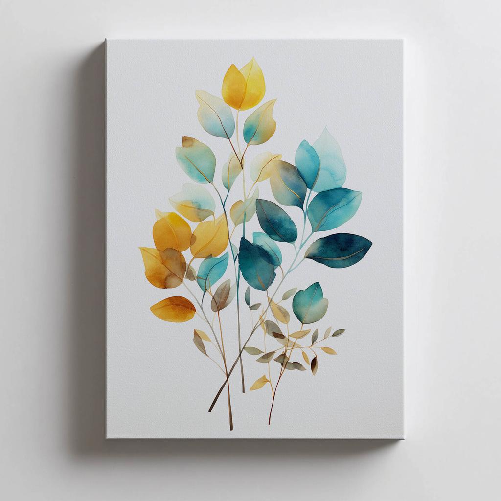 Złociste Liście W Akwareli Złociste Liście W Akwareli, 40X50 Cm, Bez Ramy, Papier Matowy 230 Gsm