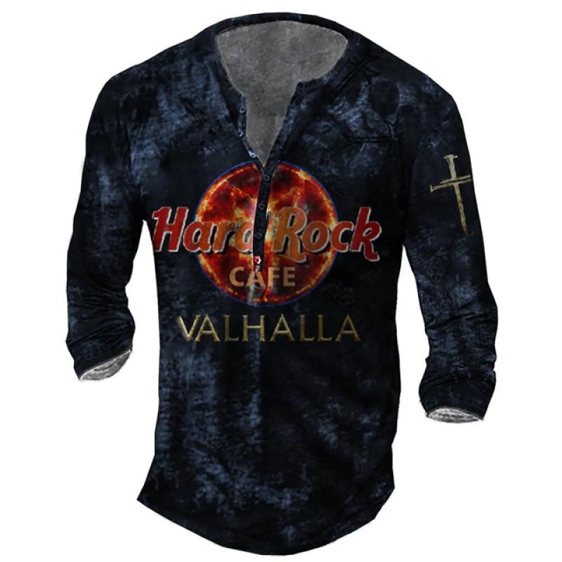 Имитация Rock Cotton Жесткая Винтажная Футболка 3D Байкерская Футболка с Длинным Рукавом Оверсайз Мотоциклетные Топы Футболка Мужская Панк Уличная Одежда