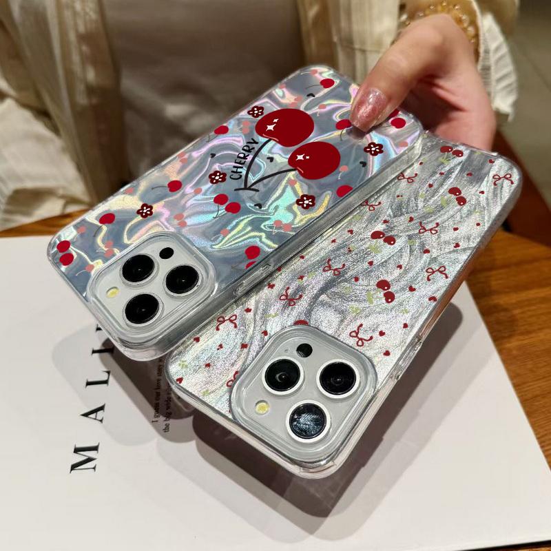 Чехол для телефона с рисунком вишни, роскошный, блестящий, для iPhone 16 Pro Max 15 Pro 14 13 12 11, гибридный, TPU, PC, ударопрочный, тонкий, прозрачный, бампер