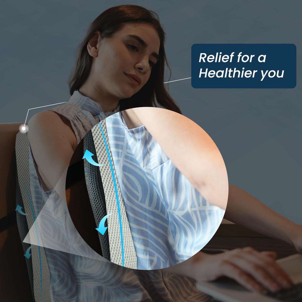 (Black/Grey Lumbar Back Support (Gel Infused) Lumbar Support Pillow for Office Chair for Back Pain, Car Seat, Memory Foam