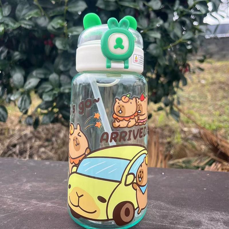 Капибара Мультяшная 500 мл Портативная Большая Вместимость Бутылка для Воды Спортивные Кружки с Соломинкой Студенческие Пластиковые Стаканы для Воды Бутылка для Воды