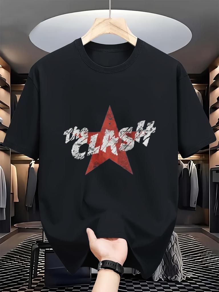 Мужская ретро-футболка с принтом группы The Clash - Футболка на тему группы с принтом, повседневный дизайн с круглым вырезом и коротким рукавом - Мужская летняя ...