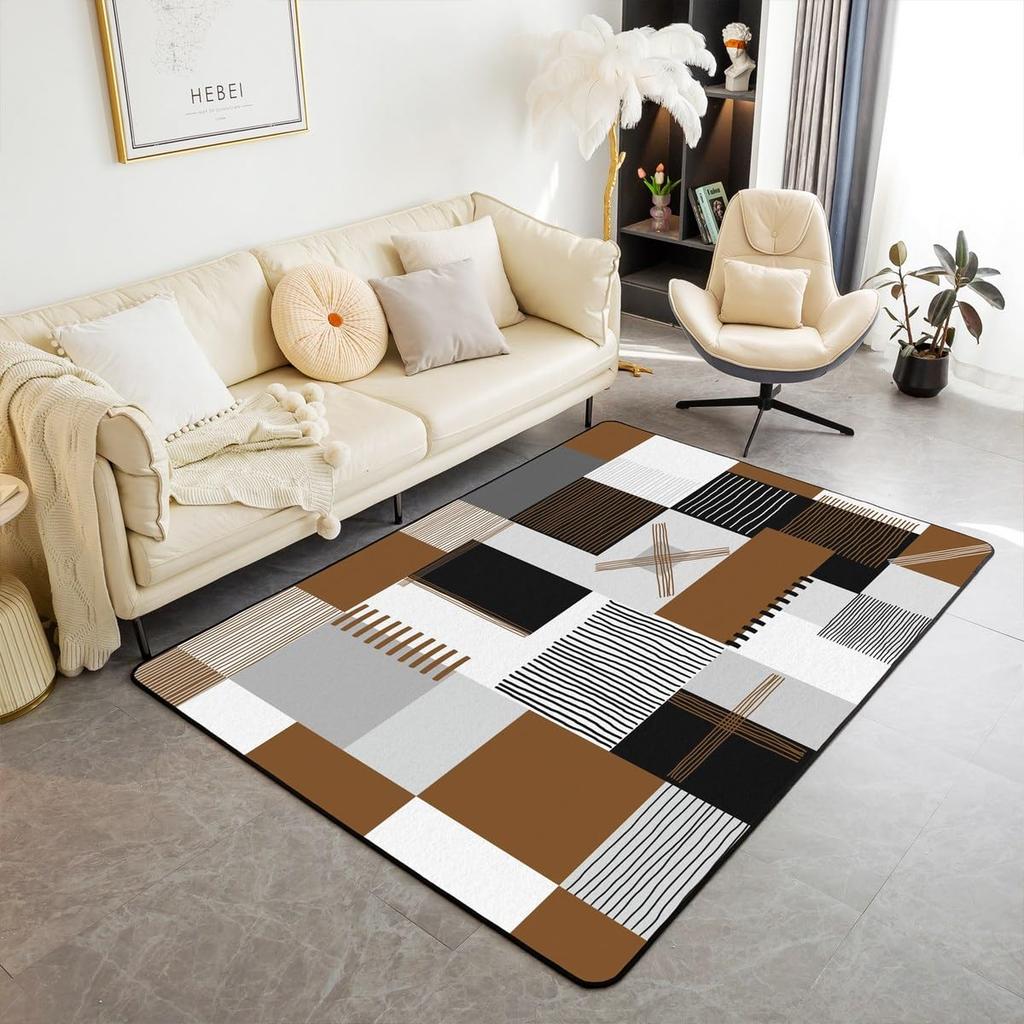 Erosebridal Grey Red Black Carpet Dark Gray White Striped Abstract Indoor Floor Mat 4'11" x 3'3" for Boys Teen Men Geometric Stripes Area Ru