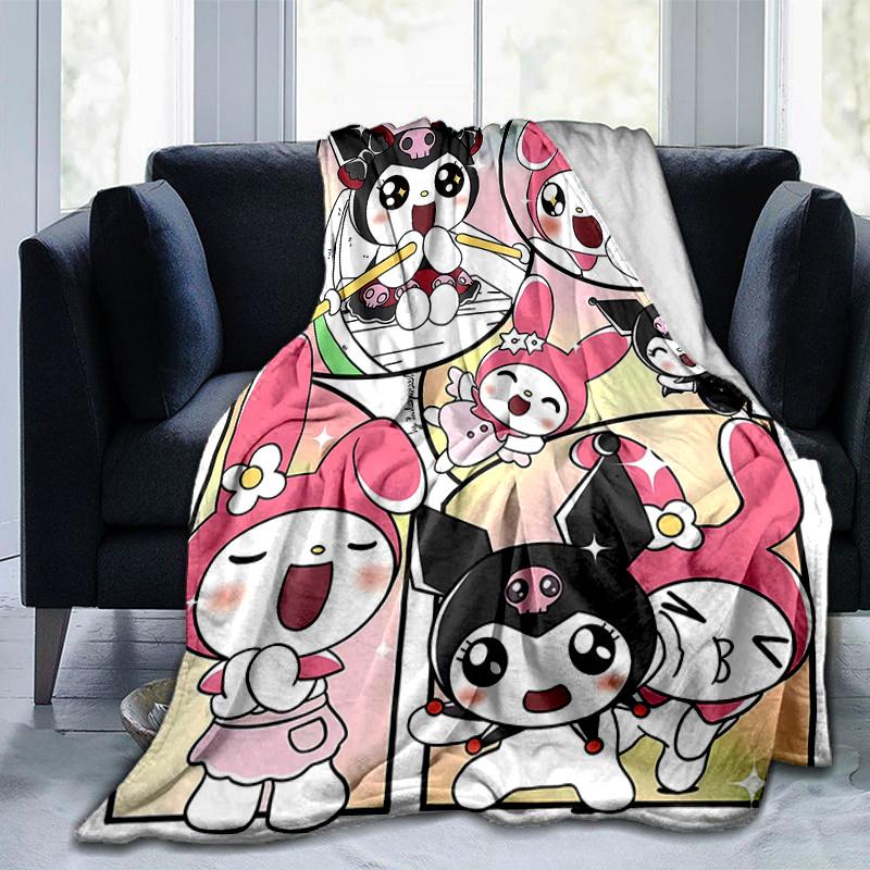 1pc Kuromi and Friends Soft Throw Blanket, Decorative Blanket, Living Room, Travel, Camping, Car Blankets, Beach, Office Naps, Perfect Gift for Birthd