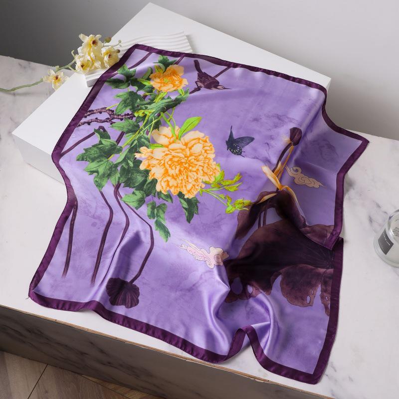 Шелковый женский квадратный шарф - Китайский стиль платок на голову для весны, лета, осени - Защита шеи и согревающий - Элегантный тонкий стиль для мамы