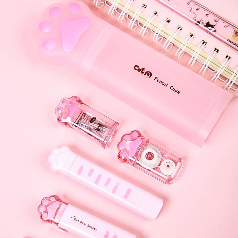 Пенал с кошачьей лапой, милый канцелярский набор, точилка, корректирующая лента, кавайный ластик, линейка Papeleria, пенал, школьные принадлежности для K