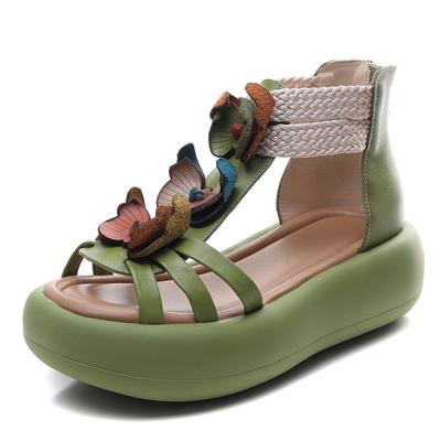 Модные Высококачественные 5СМ Балетки из Натуральной Коровьей Кожи Цветок Женские Ботинки Перфорированные Туфли-Лодочки Летняя Платформа Клиновидный Мэри Джейн Сандалии