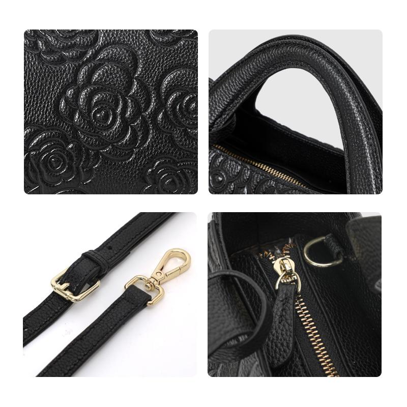 Aidrani Женская сумка из натуральной кожи, большая вместимость, сумка через плечо с цветочным узором, мягкая сумка из коровьей кожи, черная