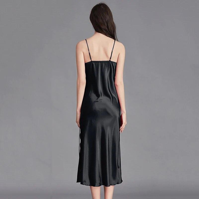 Летняя женская ночная рубашка, кружевная атласная ночная рубашка, длинная сорочка с глубоким v-образным вырезом, одежда для сна, с открытой спиной и бантом, ночная рубашка, ночная рубашка Babydoll