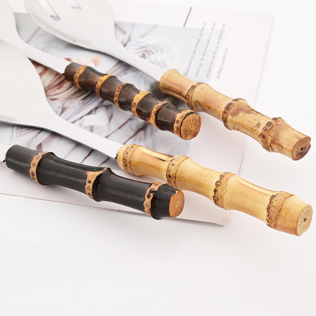 Набор столовых приборов из 2/4 предметов с бамбуковой ручкой, вилка для салата, ложка, набор столовых приборов, зеркальная нержавеющая сталь, столовые приборы в западном стиле для дома, кухни, стола