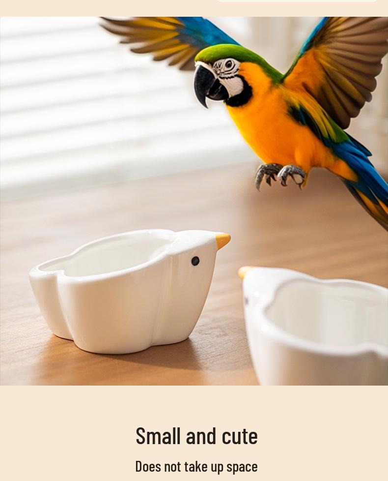 Ceramic Bird-Shaped Splash-Proof Parrot Feeding Bowl for Budgies & Cockatiels