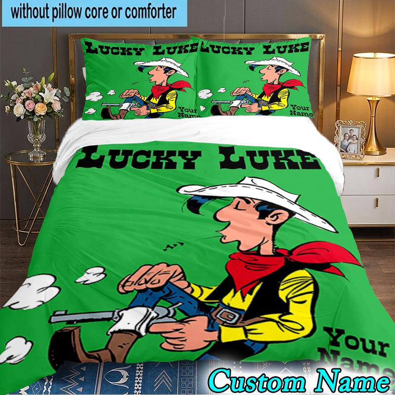Custom Name 3PCS Cowboy Horseback Luke Bedding Set,Including Duvet Cover And 2pcs Pillowcases Perfect for Bedroom,Dormitory,Fan Christmas gift