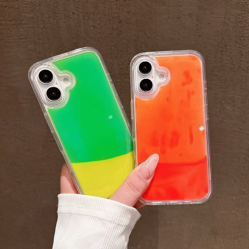 Неоновый Светящийся Песок Жидкий Чехол для Телефона для iPhone 16 Pro Max, Светящийся в Темноте Градиентный Флуоресцентный Чехол