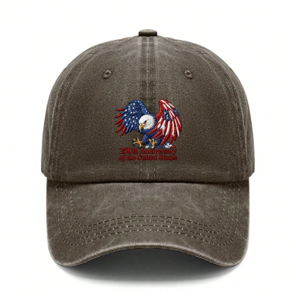 [Patriotic Baseball Cap] 250Th Anniversary USA Eagle Print Adjustable Hat Polyester Breathable Vintage Washed Casual Outdoor Sports Unisex For July