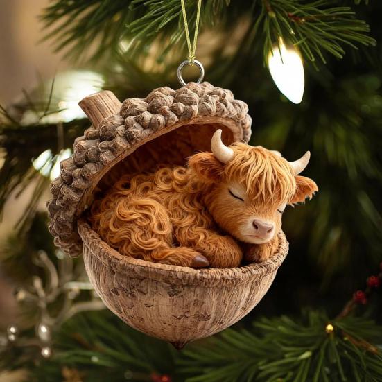 Лесные животные Желудь Подвесные украшения Акриловый декор для рождественской елки с дизайном Белки Кролика Пони 2D Плоские подвески для праздничных подарков