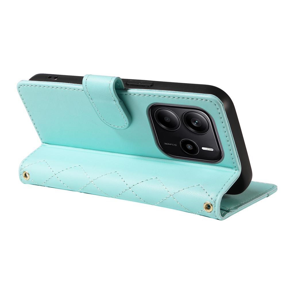 For Xiaomi Redmi Note 14 4G (164.84x78.15x8.16mm) Wallet Case Rhombus Leather Phone Cover with Strap