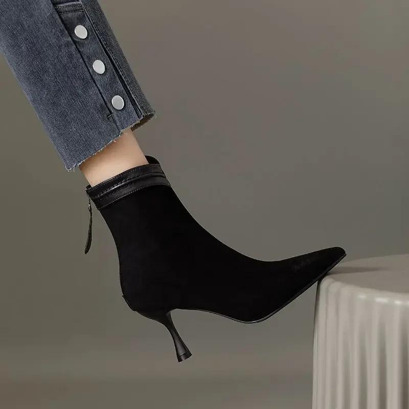 Модные зимние женские короткие ботинки нового бренда, модные остроносые женские элегантные ботильоны, тонкий высокий каблук, туфли-лодочки для платья, Zapatos De Mujer