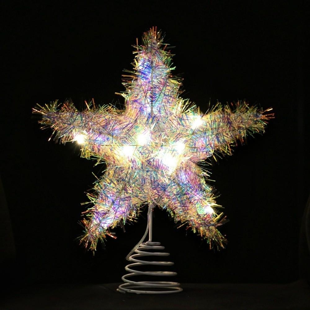 Hollow Xmas Tree Ornament 3D Glitter Star Glowing Tree Topper Creative Christmas Trees Topper
