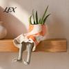 Drainage System Flower Pot Cute Leggy Planter, Sitting Human Resin Planter with Legs, Shelf Sitter Miniature Plant for Succulents Cacti Indoor Plants,