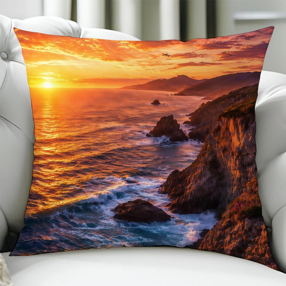 Coast Sunset Cushion Cover Birthday Anniversary Gifts Double Sided Printed Zipper Cushion Cover Soft Skin Bedding