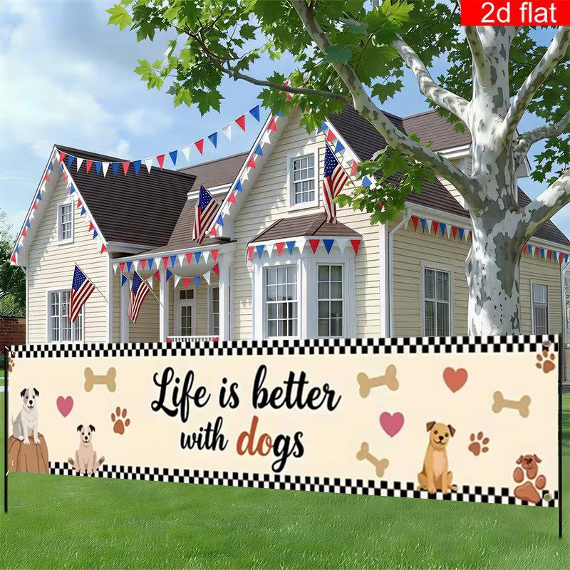 Pet Dog Bone Paw Print Heart Cartoon Fence Banner Party Decor