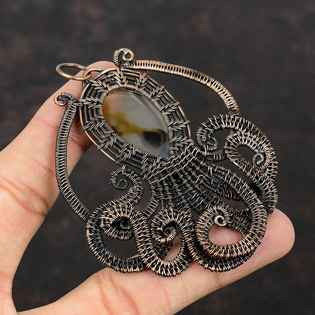 Montana Agate Pendant Copper Wire Wrapped Pendant Handmade Pendant Wire Wrapped Jewelry Octopus Gemstone Pendant Wedding Gift Copper Jewelry