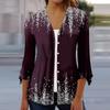 Women's Shirt Blouse Outerwear Print 3/4 Length Sleeve Casual Holiday Basic Button Tops