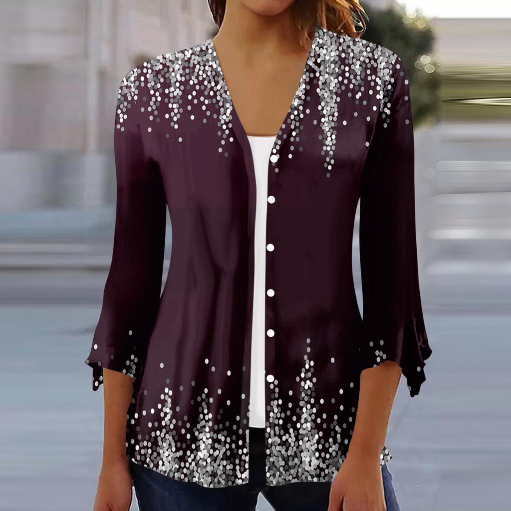 Women's Shirt Blouse Outerwear Print 3/4 Length Sleeve Casual Holiday Basic Button Tops
