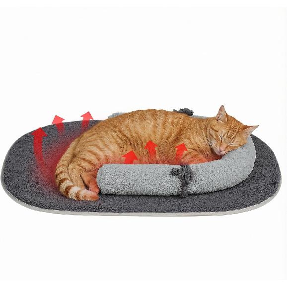 Self Warming Cat Bed Mat with Soft U-Shaped Pillow– Thickened Calming Cat Bed for Kittens and Small Dogs – Portable Washable Cats Warming Pad for