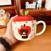 High Value Apple Bear Cup with Lid Mug Christmas Ceramic Cup Cartoon Cute Coffee Cup Souvenir