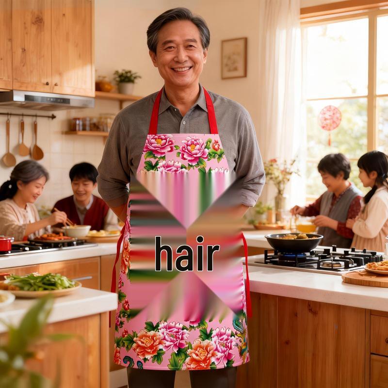 Красный Праздничный Цветочный Безрукавный Кухонный Фартук для Родителей и Детей