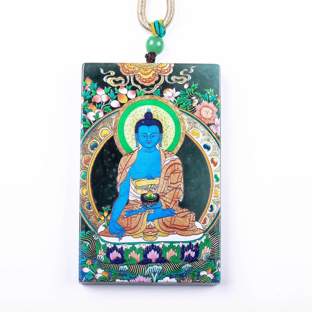 Exquisite Blue Jade Medicine Buddha Pendant - High Ice Grade A