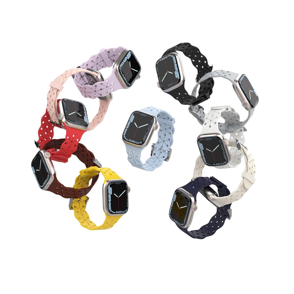 Кружевной силиконовый ремешок для Apple, ремешок для часов 49/45/41/44/42/40/38 мм, дышащий браслет для iWatch UItra 9 8 7 6 5 4 3 SE