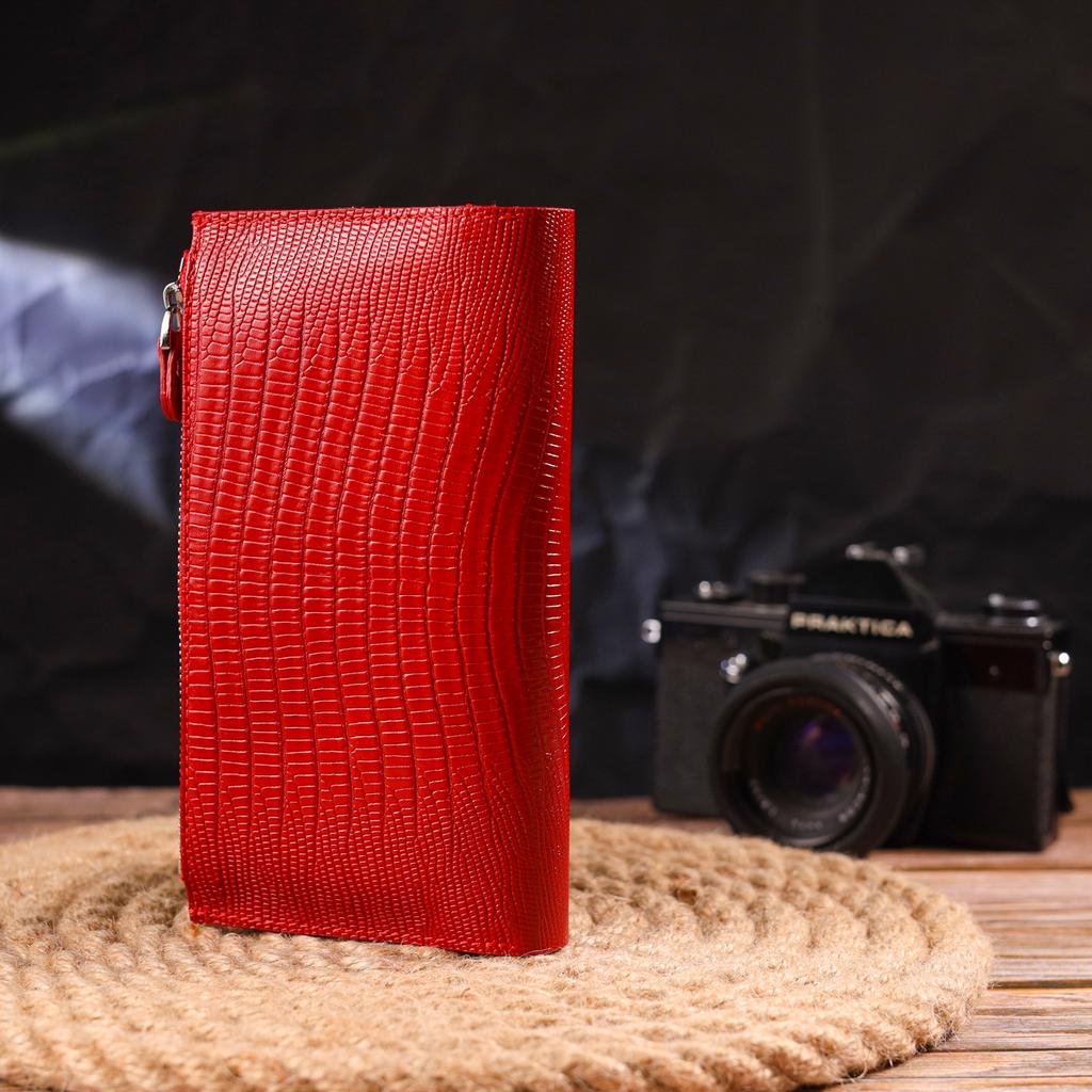 Beautiful Women's Wallet Made of Genuine Textured Leather CANPELLINI Wallet 21646 Red