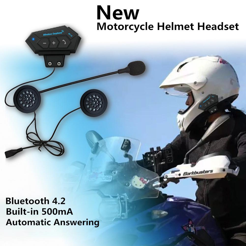 BT-12 Гарнитура для мотоциклетного шлема Беспроводные Bluetooth-наушники Громкая связь Вызов Стерео Музыкальный динамик Поддержка автоматического ответа для гонщика мотокросса