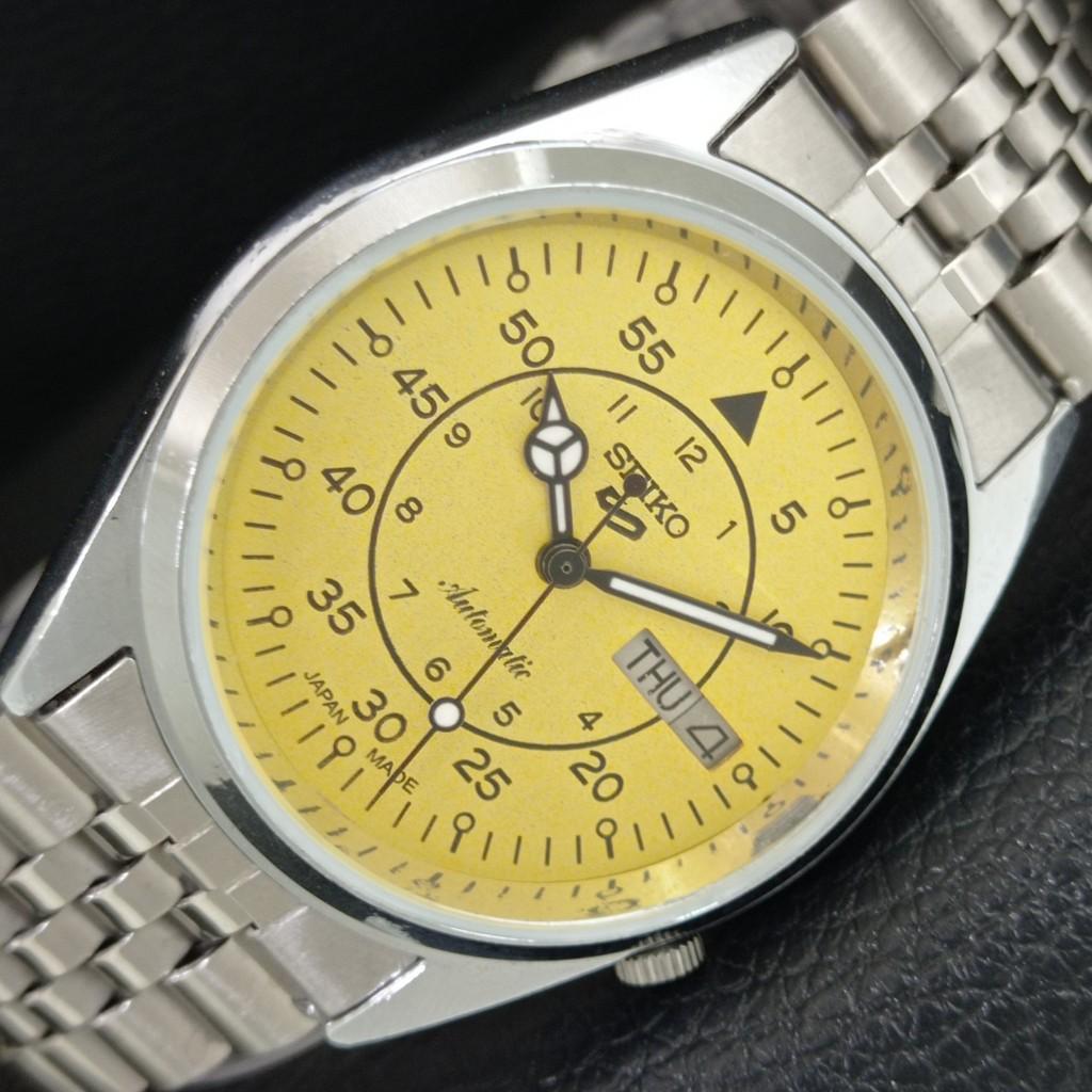 ВИНТАЖНЫЕ ОТРЕМОНТИРОВАННЫЕ МУЖСКИЕ АВТОМАТИЧЕСКИЕ ЧАСЫ SEIKO 5 ЯПОНИЯ ЖЕЛТЫЙ ЦИФЕРБЛАТ a445965-1