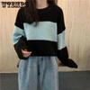 Повседневный повседневный свитер с длинными рукавами, женский зимний свободный тонкий красочный трикотаж, короткие топы, весенне-осенняя одежда