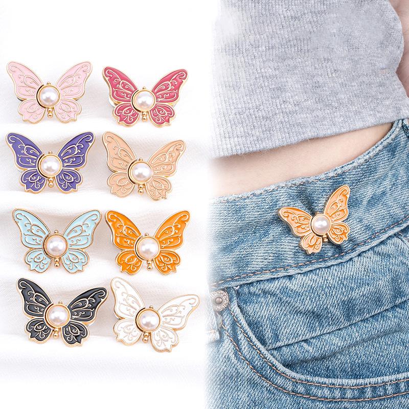 1 Pair Butterfly Waist Buckle For Women Skirt Jeans Adjustable Waist Clip Waist-Narrowing Buttons Metal Pins Clothing Accessories