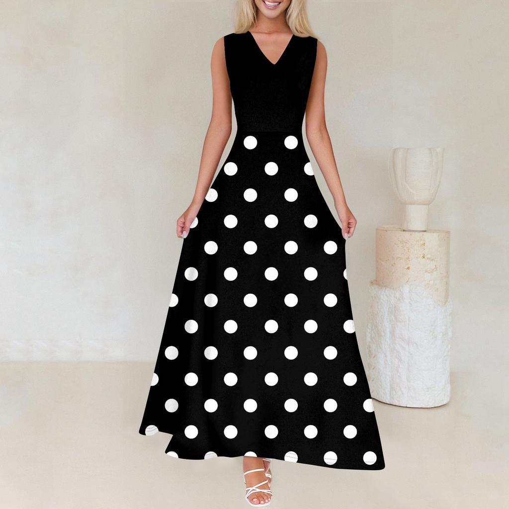 Женское летнее повседневное модное платье с принтом, платье без рукавов с V-образным вырезом