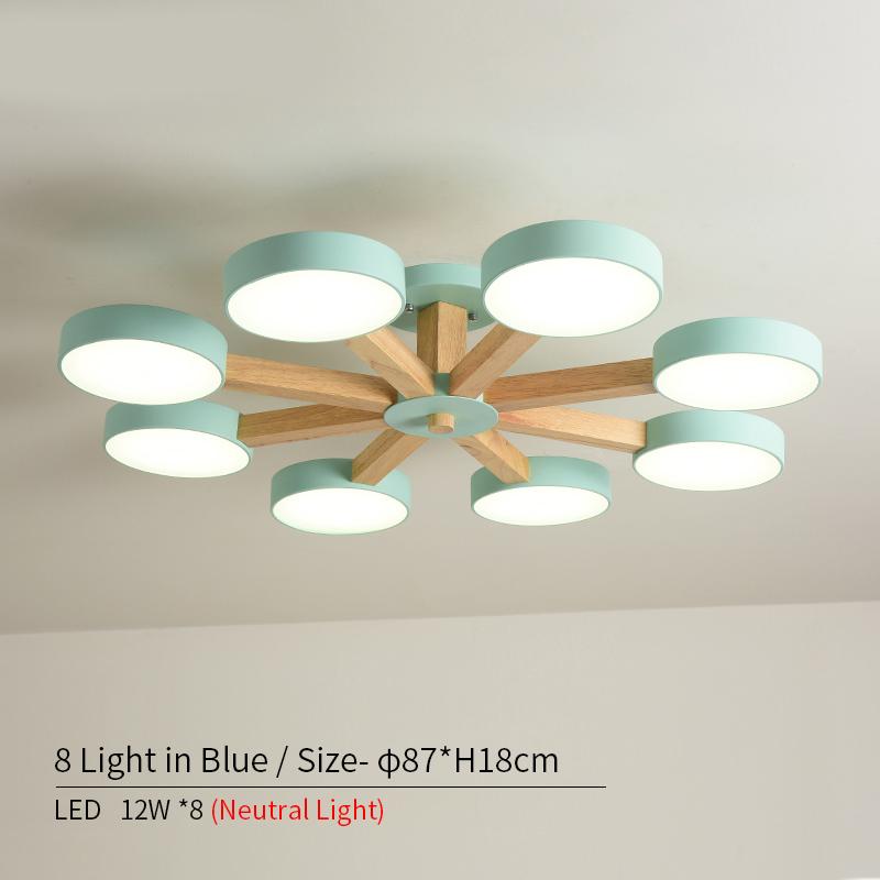 Wooden LED Chandelier with Metal Lampshade Mounted Chandeliers for Living Room White Lamp Ceiling Lustre Bedroom Hanging Light