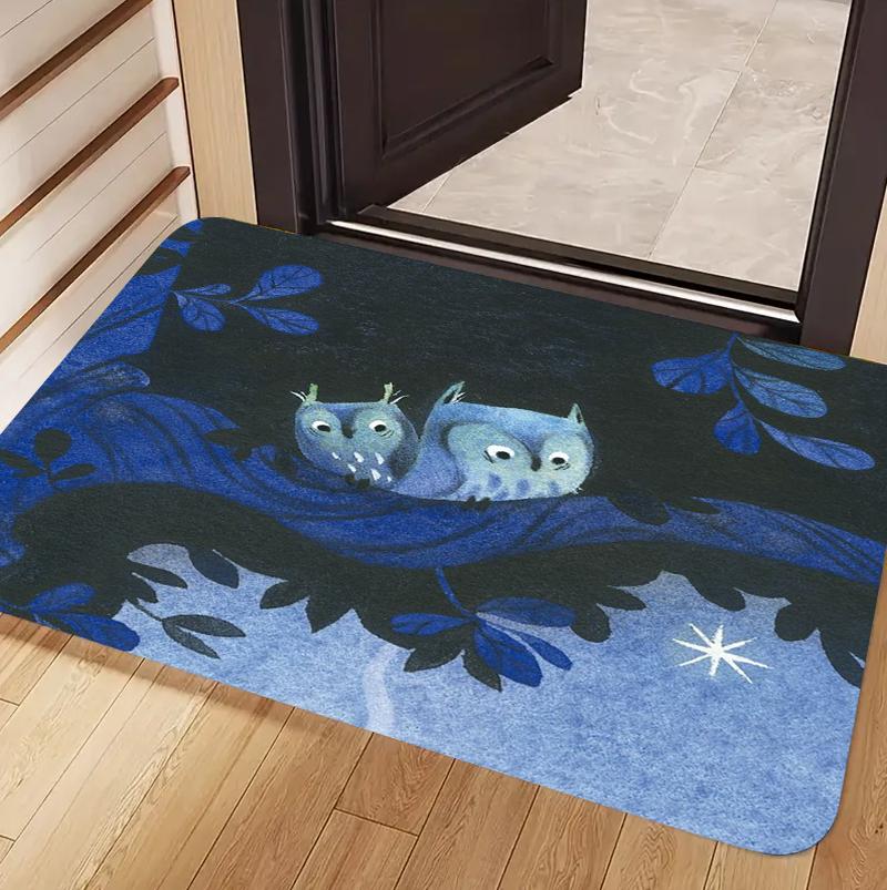 Cute Owl Mat Watercolor Animal Design Non-Slip Rug for Front Door Indoor Outdoor Entryway Mat Home Decor for Living Room Bedroom