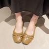 Fashion Spring Autumn Women Soft Bottom Comfortable Flat Shoes Butterfly Knot Milk Milk Soft Leather Fairy Shoes Low Heels Daily Use