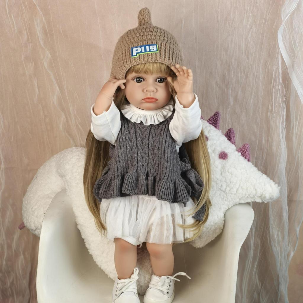 Cute Reborn Baby Dolls 55 Cm Full Silicone Vinyl Doll Model With Gold Hair Fashion Birthday Christmas Gifts Toy