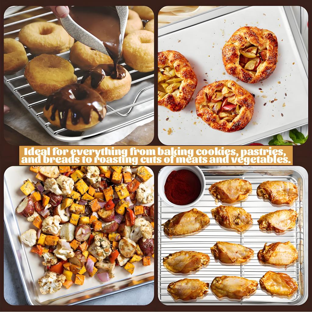 Набор противней для печенья из нержавеющей стали и решетки для охлаждения | Противень половинного размера Сверхпрочный | Можно мыть в посудомоечной машине и не ржавеет для домашних пекарей