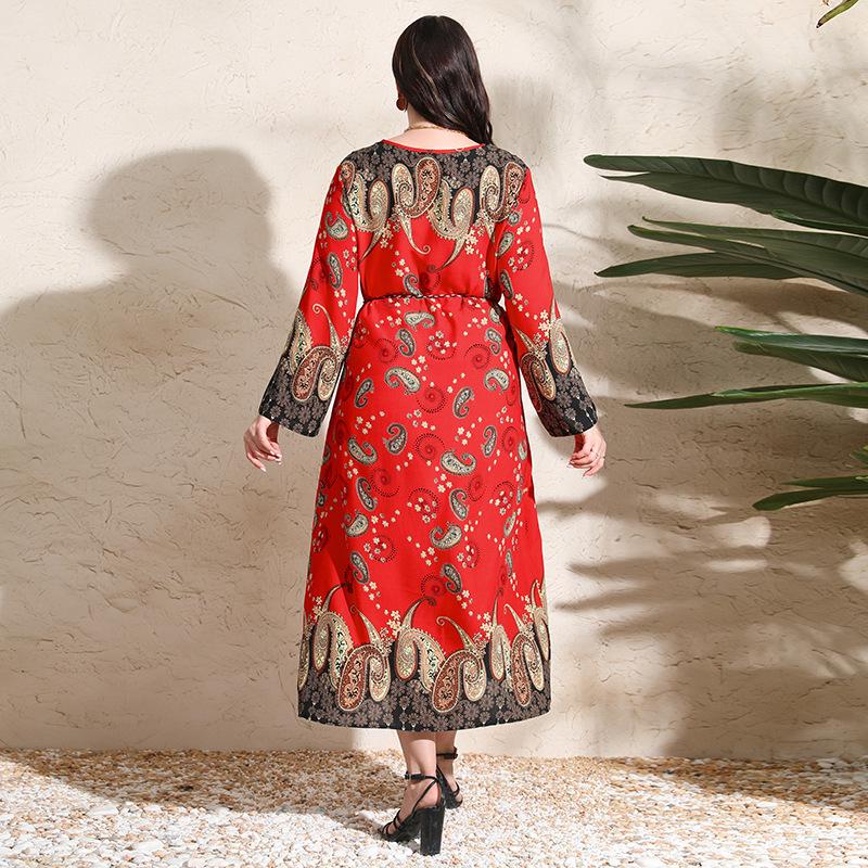 Весенне-осеннее женское платье, платья больших размеров с длинными рукавами, винтажные длинные платья