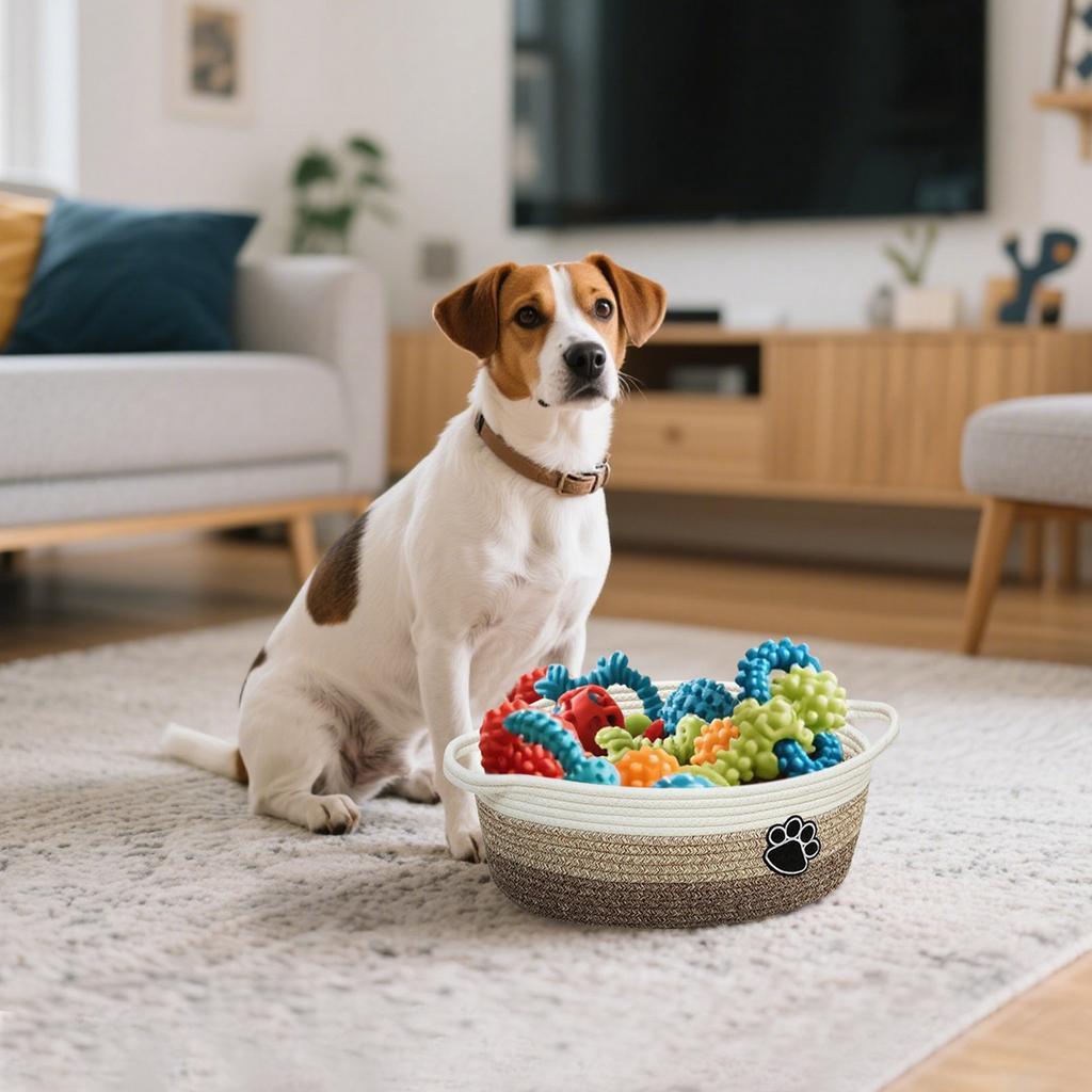 Dog Toy Basket, Toy Box And Bins For Dog Storage, Large Woven Rope Basket For Blanket Storage, Living Room, Bedroom