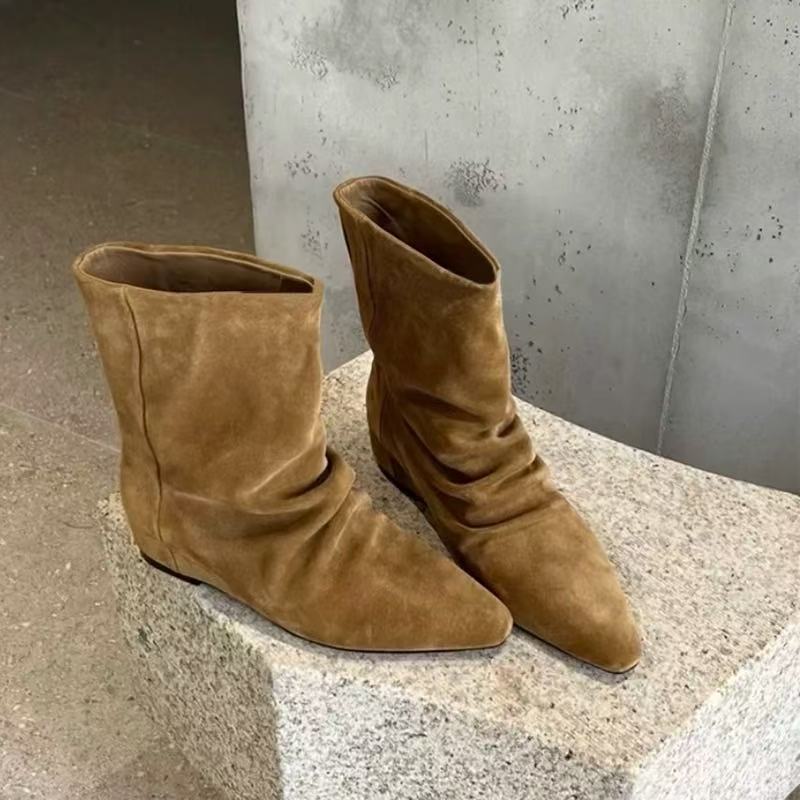 Версия из овчины~ Французский нишевый темперамент заостренные внутренние ботинки на платформе ковбойские ботинки женские 2025 новые тонкие короткие ботинки