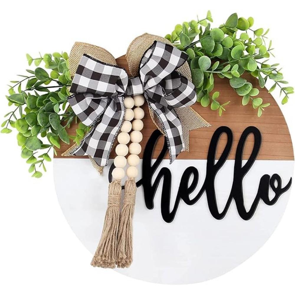 Hello Door Wreath for Front Door Spring Wreath 30cm Farmhouse Door Sign Decoration for Window Decoration Outdoor Front Door Home Decor