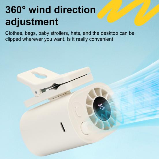 Clip-on Mini Fan 360 Degrees Rotating LED Display Speed Adjustable Desk Fan USB