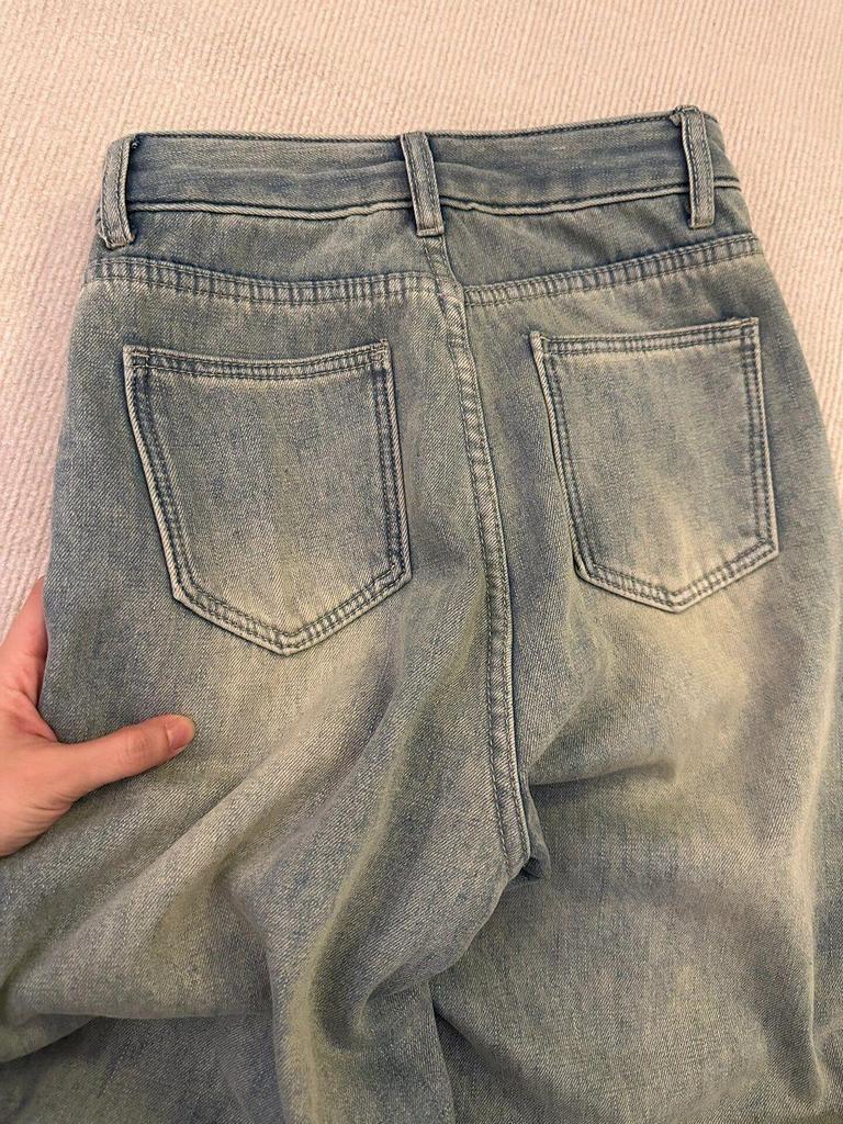 Women's American Vintage Slim Wide-Leg Jeans: Plus Velvet, Washed, Loose, Floor-Length.